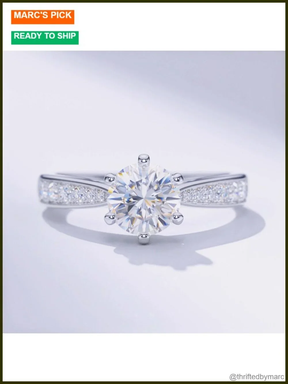 14k White Gold 1.0 CT Simulated Diamond Engagement Ring 6-Prong Promise Bridal